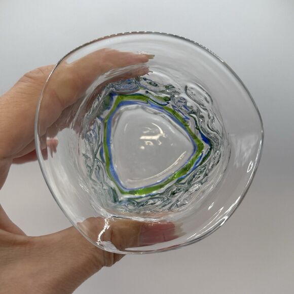 Ryukyu HandBlown Pair Clear Blue Green Swirl Glasses - Picture 3 of 10